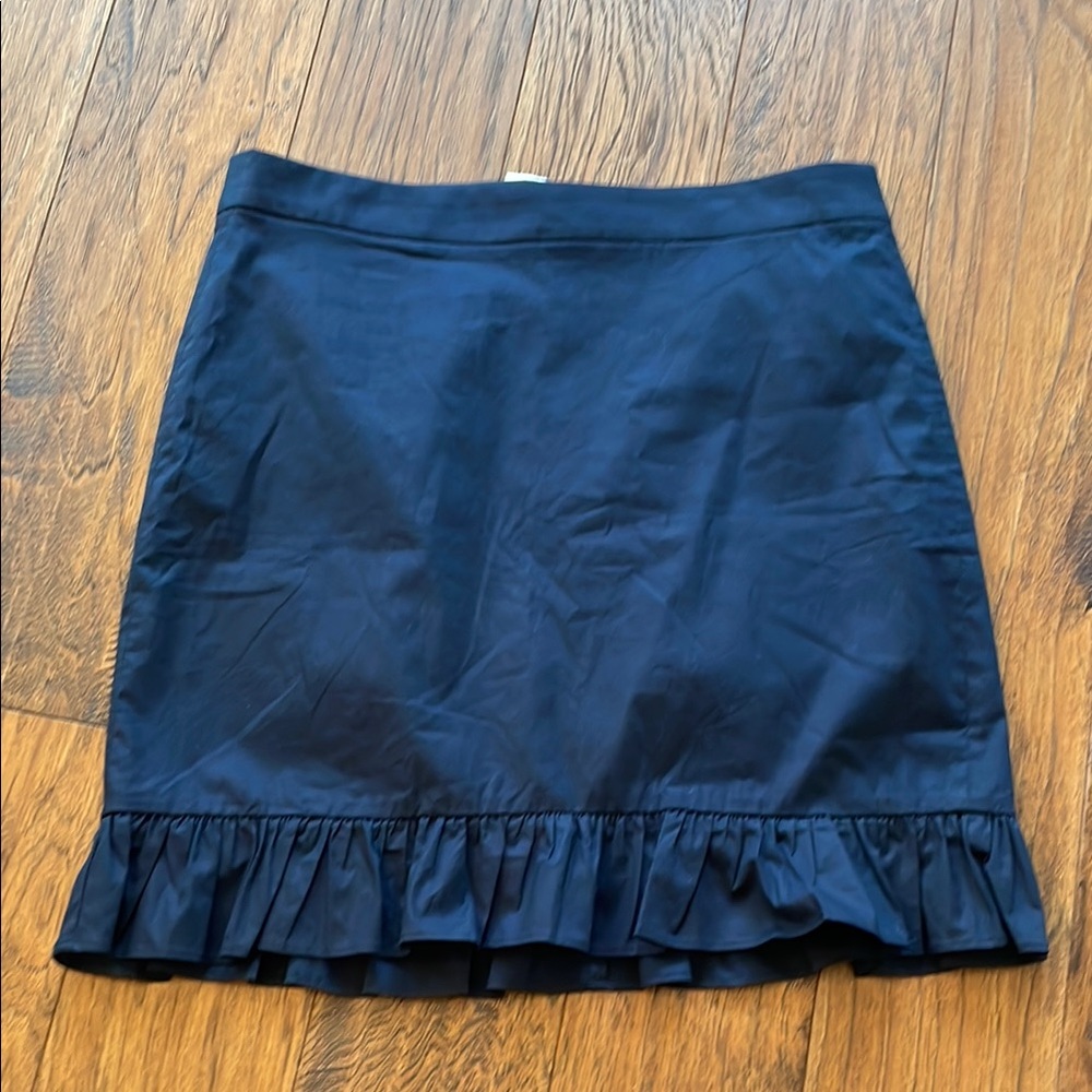 J. Crew Blue Mini Pencil Skirt with Ruffled Hem